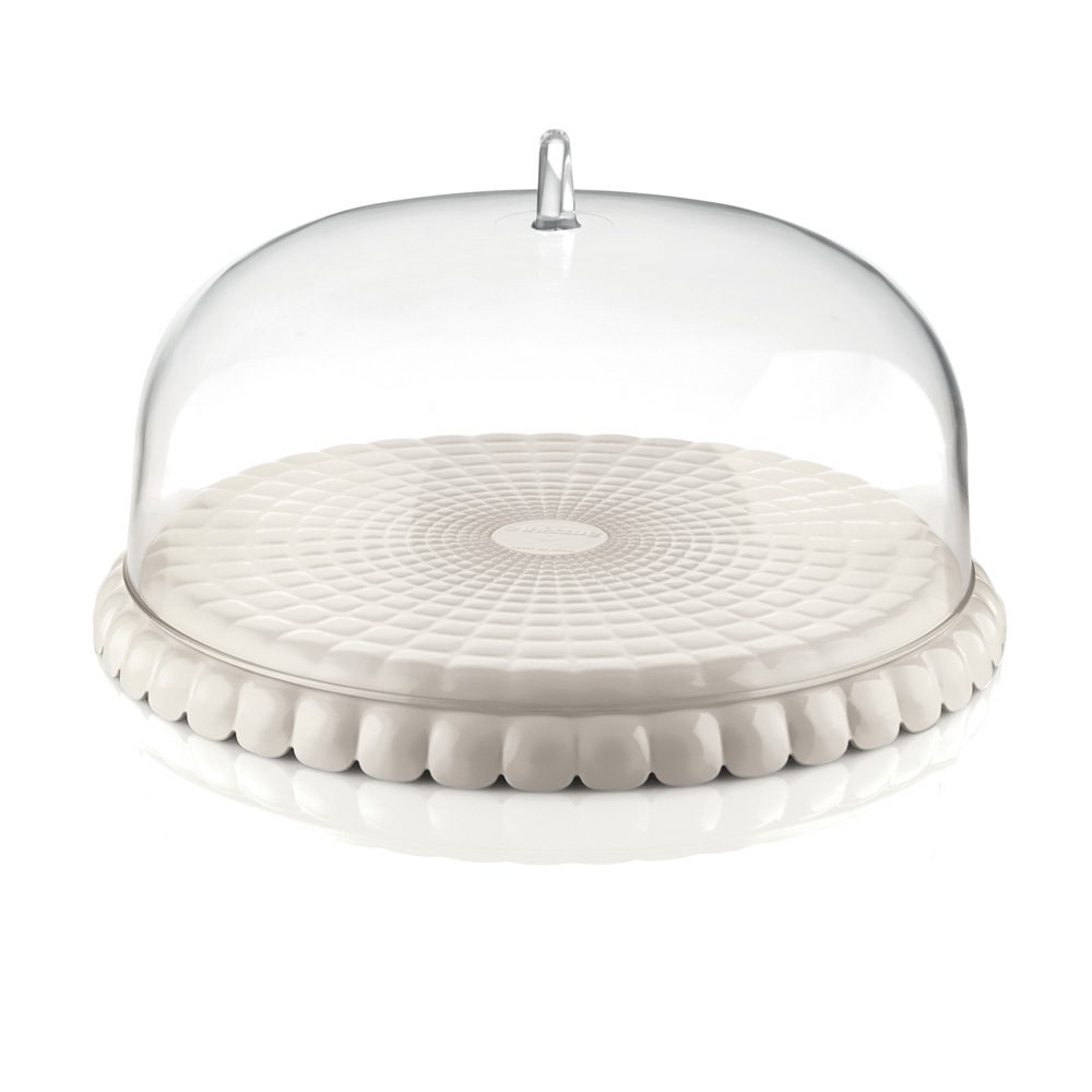 TIFFANY MILK WHITE FLAT CAKE STAND WITH DOME