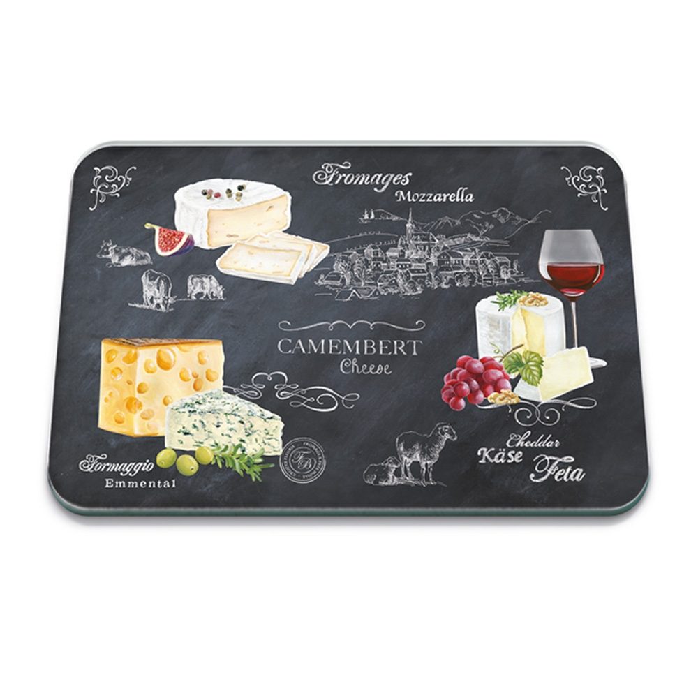 ARDESIA WORLD OF CHEESE 50 x 40CM LARGE GLASS WORKTOP PROTECTOR