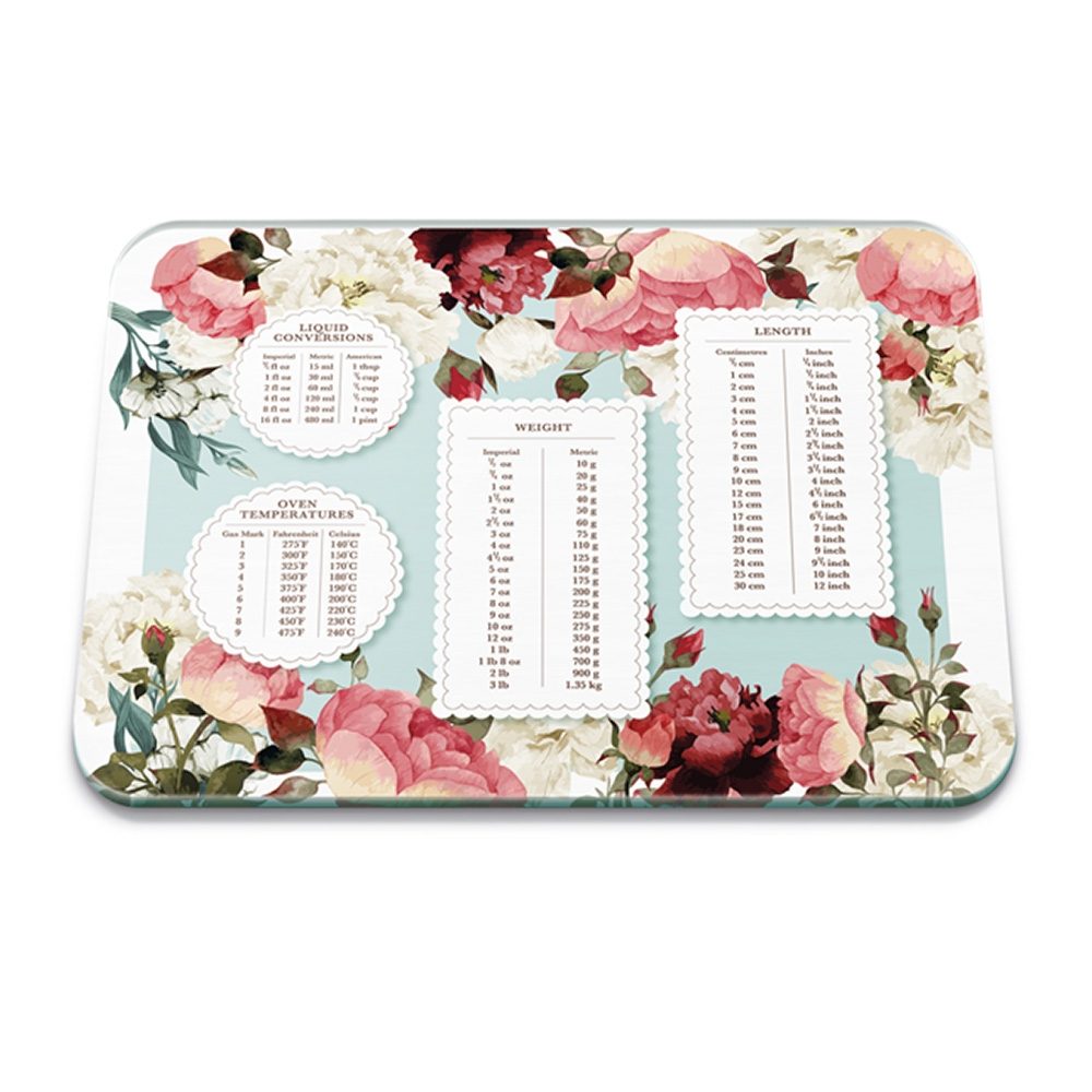WEIGHTS & MEASURES FLORAL 50 x 40CM LARGE GLASS WORKTOP PROTECTOR