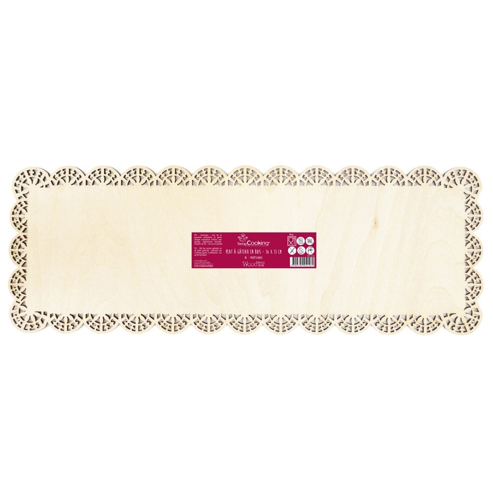 RECTANGLE WOODEN SERVING PLATE WITH LASER CUT  EDGE 36 X 13CM