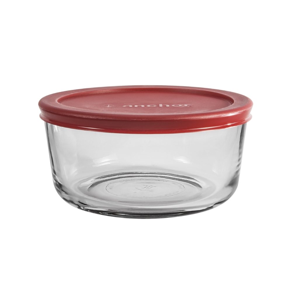 ROUND GLASS RED LIDDED TRAY 946ML
