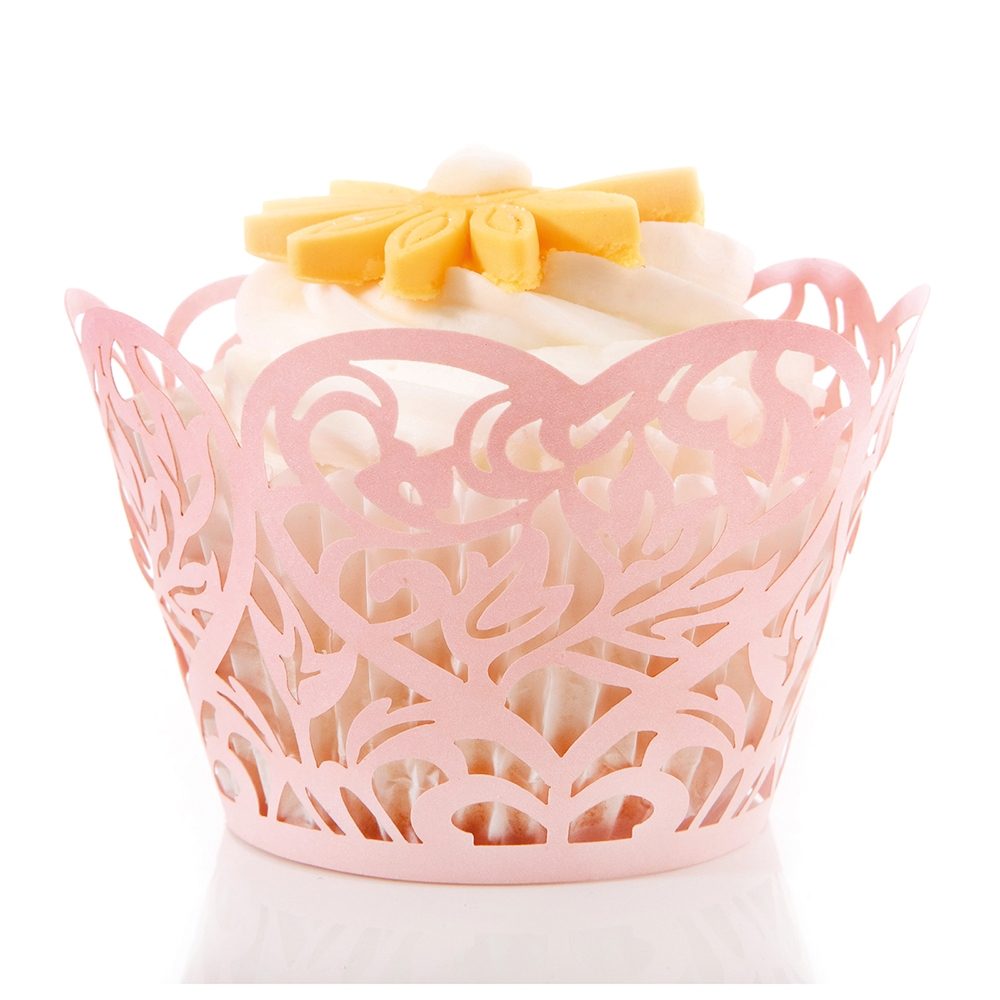 ####LASER CUT CUP CAKE WRAPS PINK HEART (10)