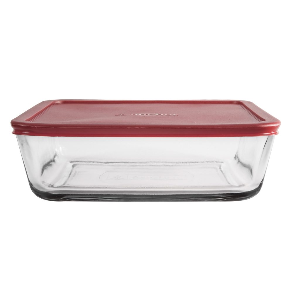 RECTANGLE GLASS RED LIDDED FOOD STORAGE 2.6L