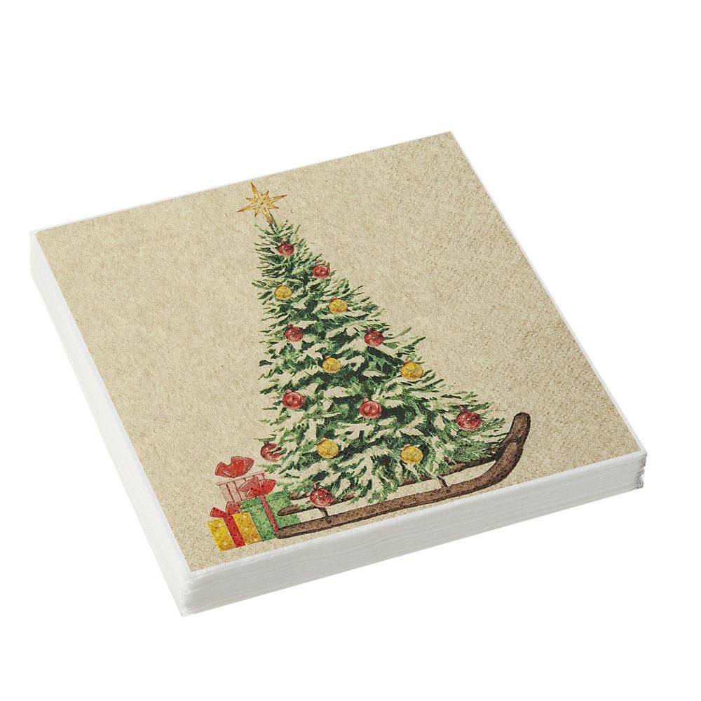 TREE ON SLED RECYCLED PAPER NAPKINS 33 X 33CM