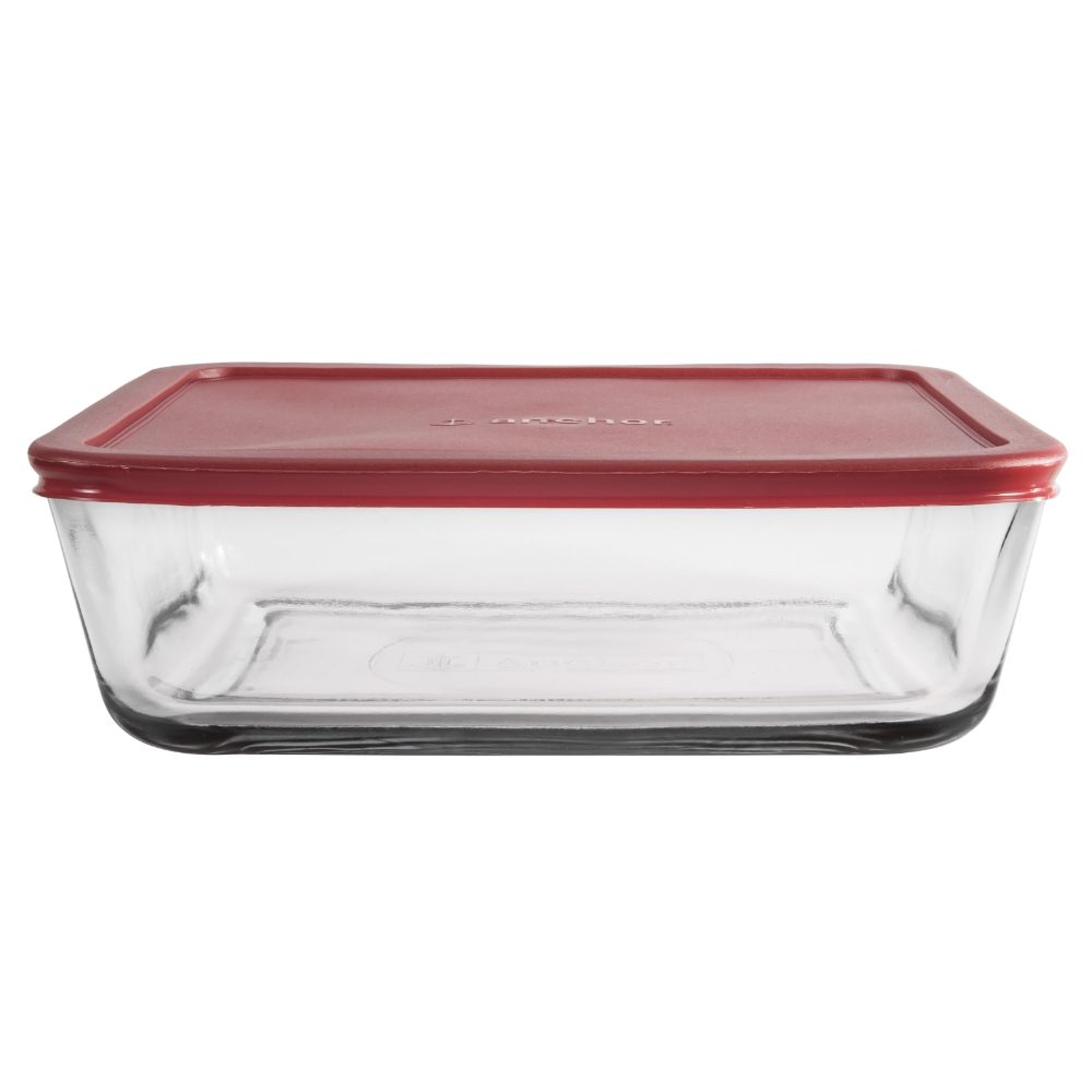 RECTANGLE GLASS RED LIDDED FOOD STORAGE 1.4L