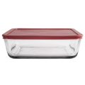 RECTANGLE GLASS RED LIDDED FOOD STORAGE 1.4L